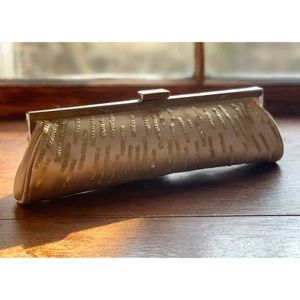 BCBG Gold Sequin Formal Clutch with Chain